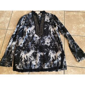 Michael Kors L Tie Dye Embellished Cotton Tunic Top